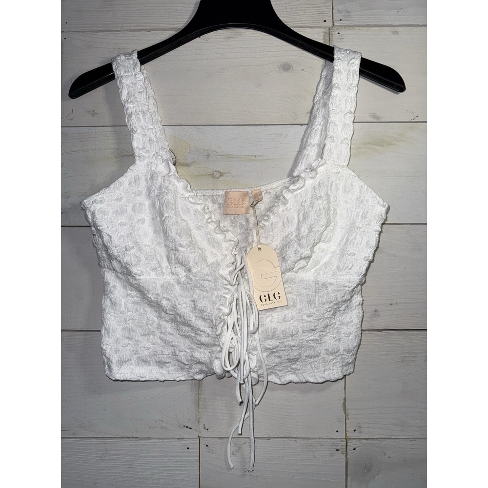 GLG Tank Top Blouse Women's Large White Tie Front NWT Sexy
